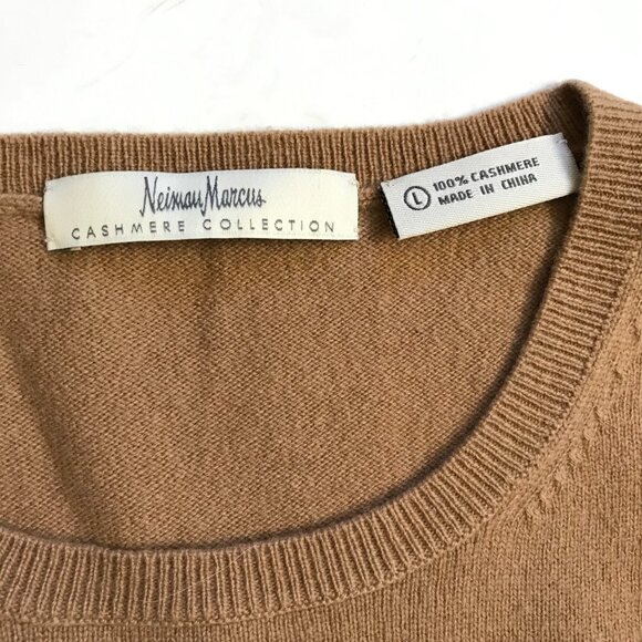 Neiman Marcus Cashmere Sweater Womens Large Brown Tan Crew Neck Long Sleeve Knit - Picture 5 of 11